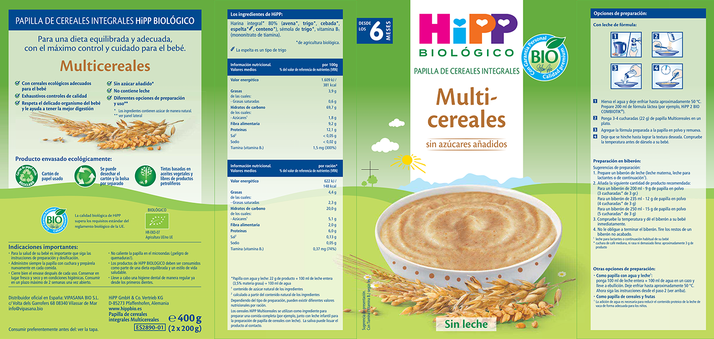 Papilla De 3 Cereales 4Meses 400 Gramos Bio Sg S/A Hipp
